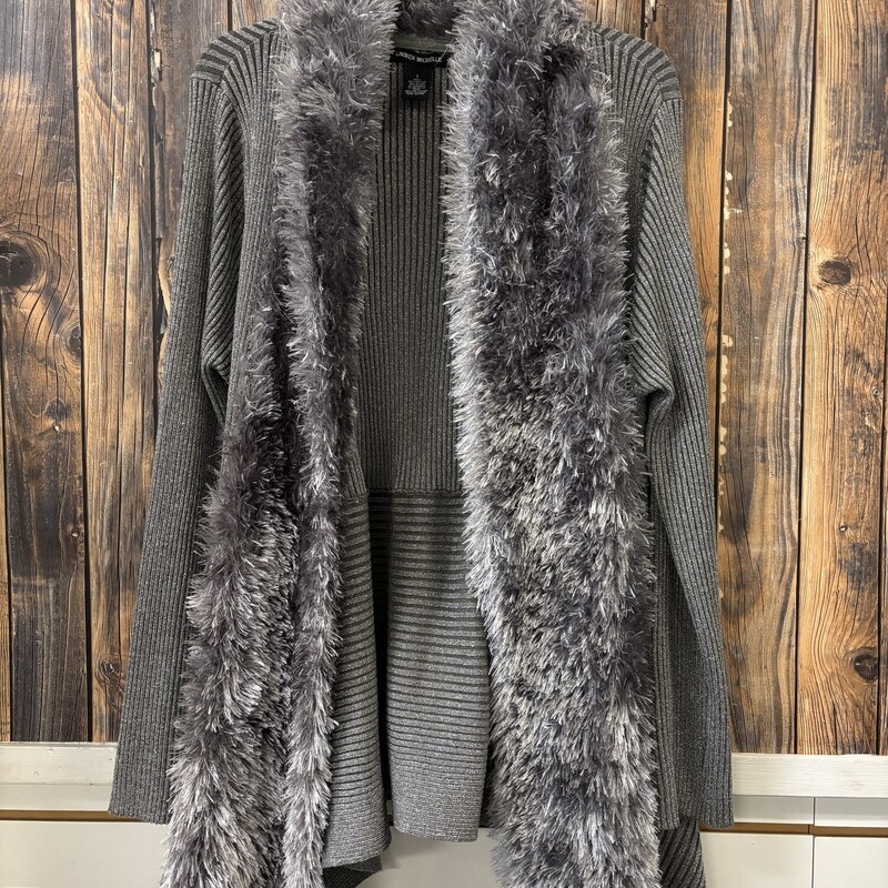 Furry Silver Cardigan, Size: L