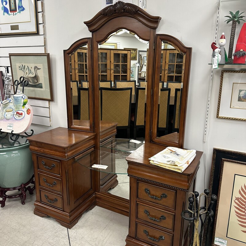 Wood Vanity +Mirror, 8 Drawers. No stool is included.
Size: 57x17x72