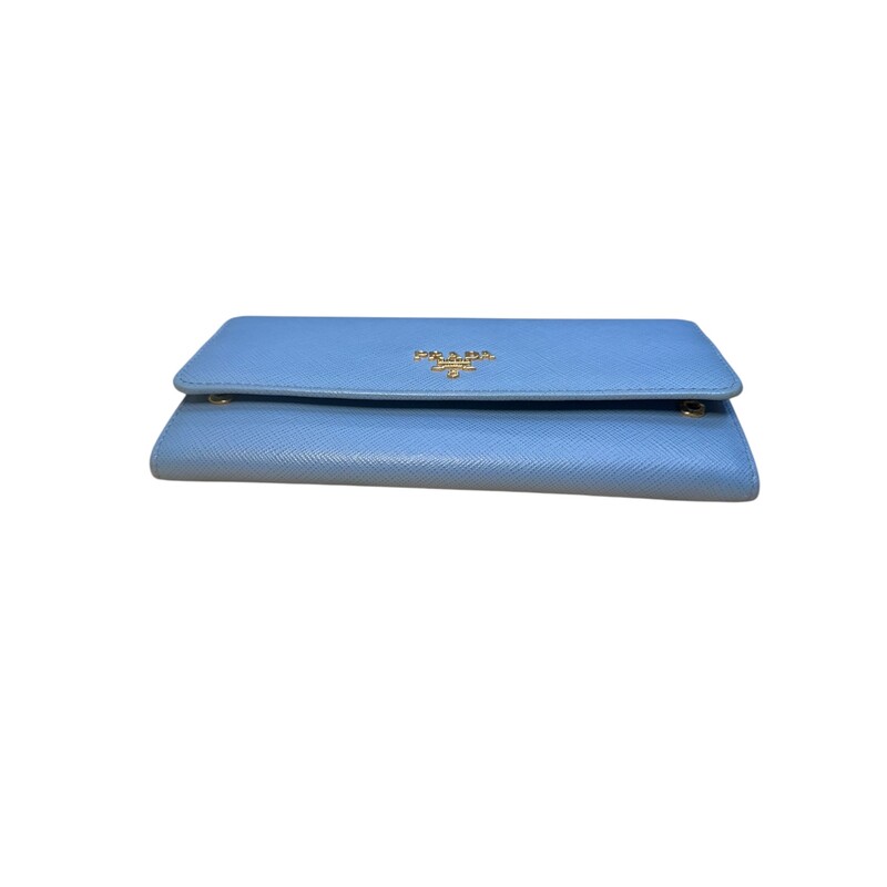 Prada Continental Wallet Light Blue Wallet

Factory Code: 181

Dimensions:
7.5in by 3.75in by 1in

In very good condition. Light wear around the corners.

Does not come with the original dust bag or box.