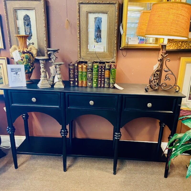 3 Drawer Wood Console
Black Wood
Size: 59x15.5x32H