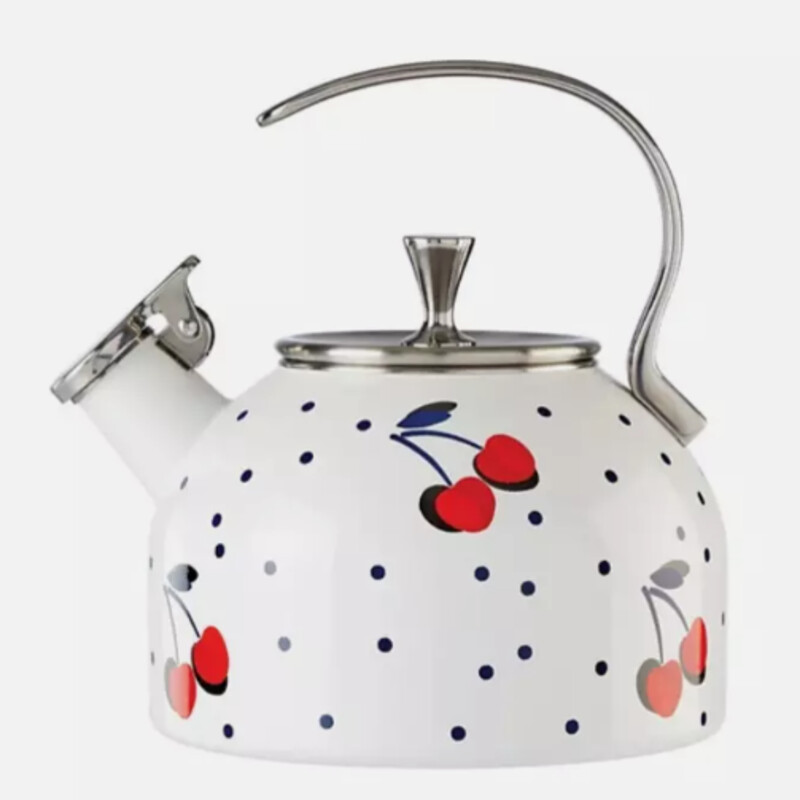 Kate Spade Cherry Tea Pot
White Red Grey Black Silver
Enamelware &Stainless Steel
8 including handle/7.25
2.5 quart
Steel with enamel coating
Hand Wash Only
NEW in Box Retail $85
NEW in Box Retail $90