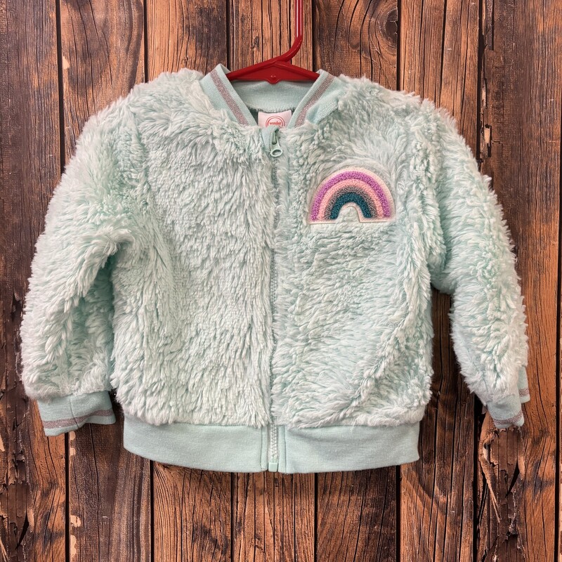 Fuzzy Teal Rainbow Jacket, Size: 18m