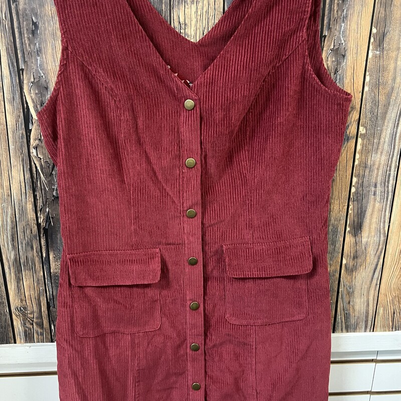 Maroon Snap Curduroy Dress, Size: L