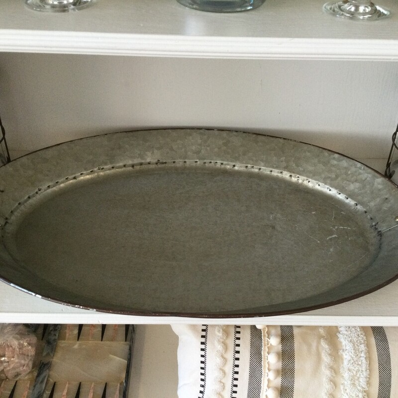 Large Handled Metal Tray,
Metal/Grey,
Size: 29 X 17.5