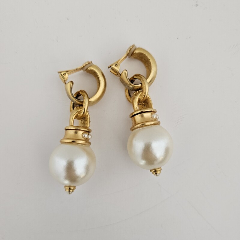 Large Pearl Dangles, Gold, Size: Vintage