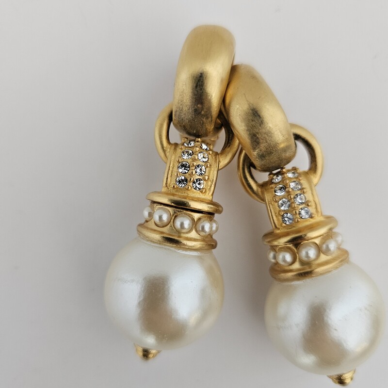 Large Pearl Dangles, Gold, Size: Vintage