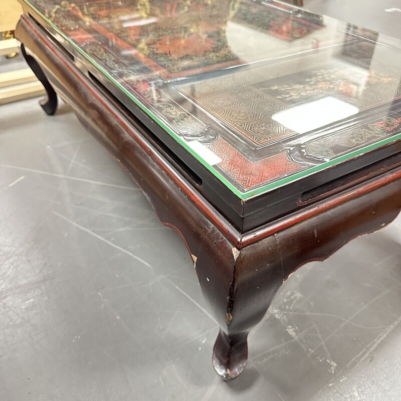 Chinese Coffee Table, Glass Top<br />
Size: 3x2ft