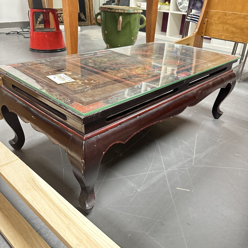 Chinese Coffee Table, Glass Top
Size: 3x2ft