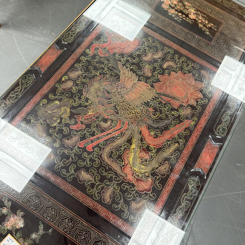 Chinese Coffee Table, Glass Top
Size: 3x2ft