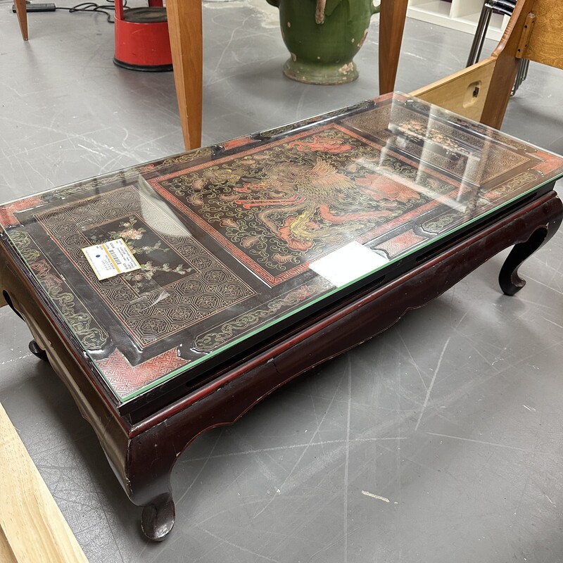 Chinese Coffee Table, Glass Top
Size: 3x2ft