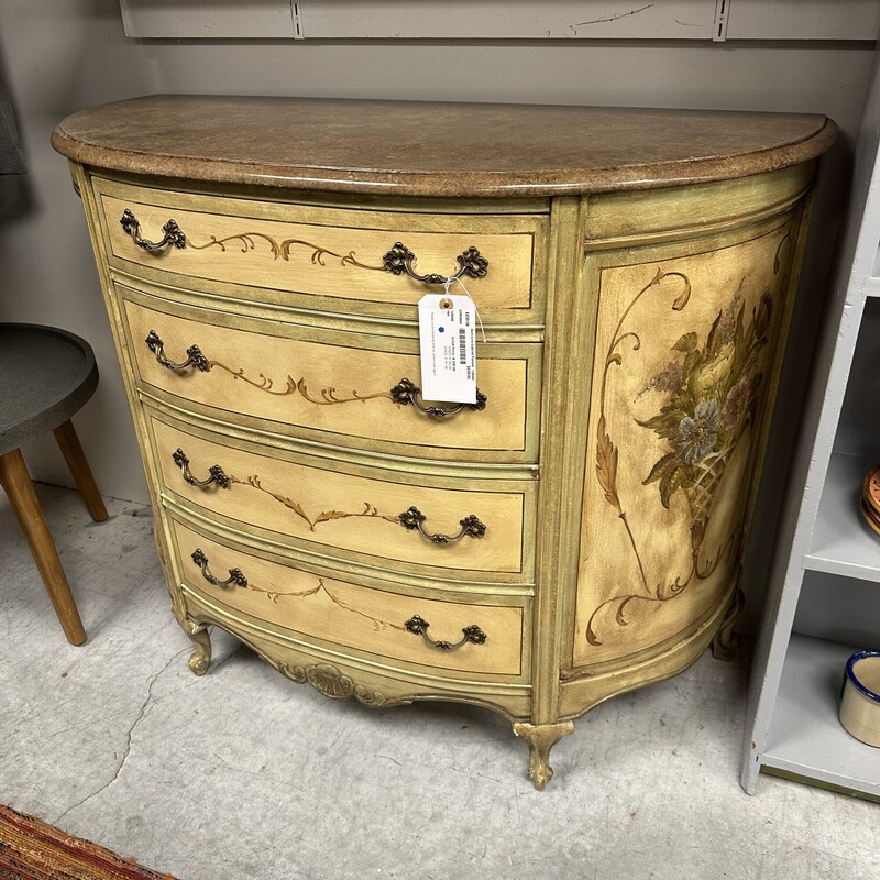 Demilune Cabinet, Yellow Painted with Gray Top<br />
Size: 42x19x34