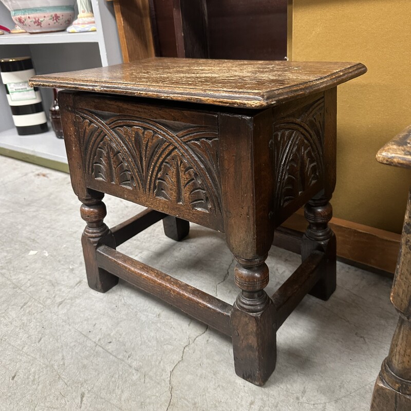 Small Antique Oak Stool, with Hinged Storage Seat<br />
Size: 16x11x15