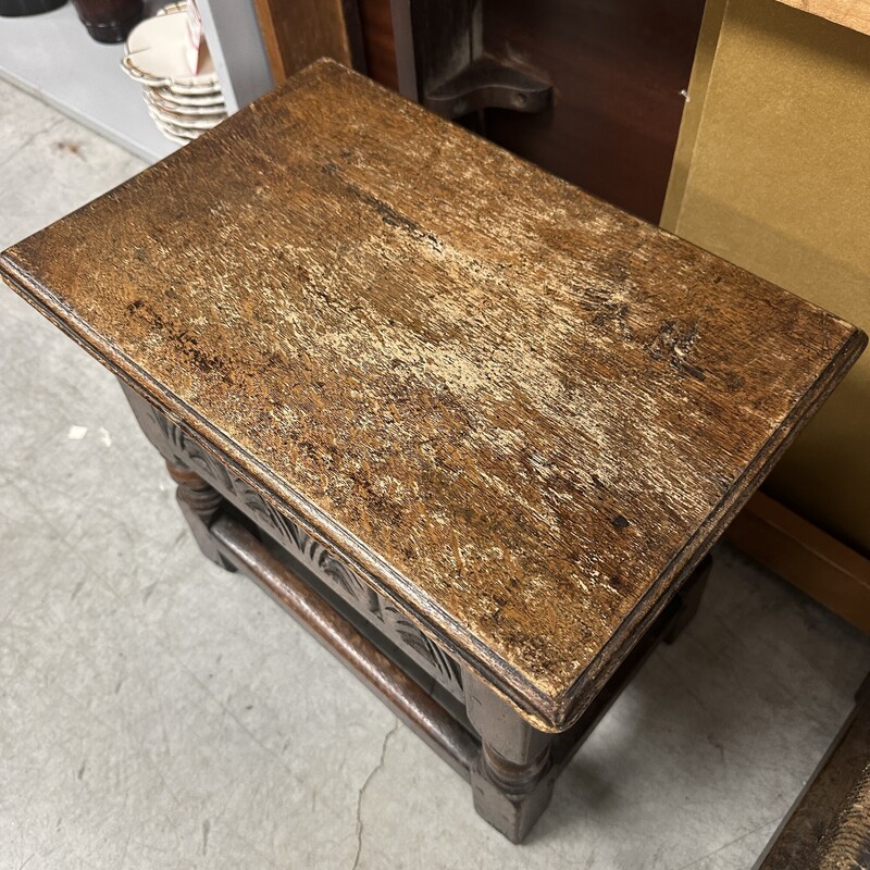 Small Antique Oak Stool, with Hinged Storage Seat
Size: 16x11x15