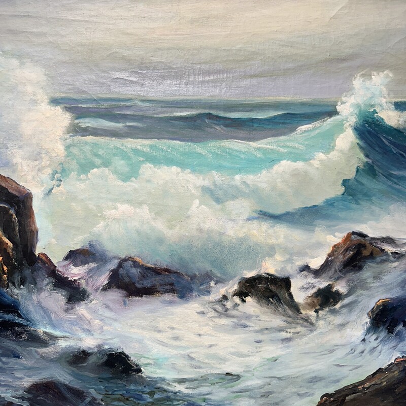 Artist Nunzio Vayana, signed Oil Stormy Ocean Scene.
Size: 38x32

Nunzio Vayana was the founder and director of the Ogunquit Art Center and had presided for forty years over its Annual National Exhibitions, its forums, its school and its Painting Demonstrations.