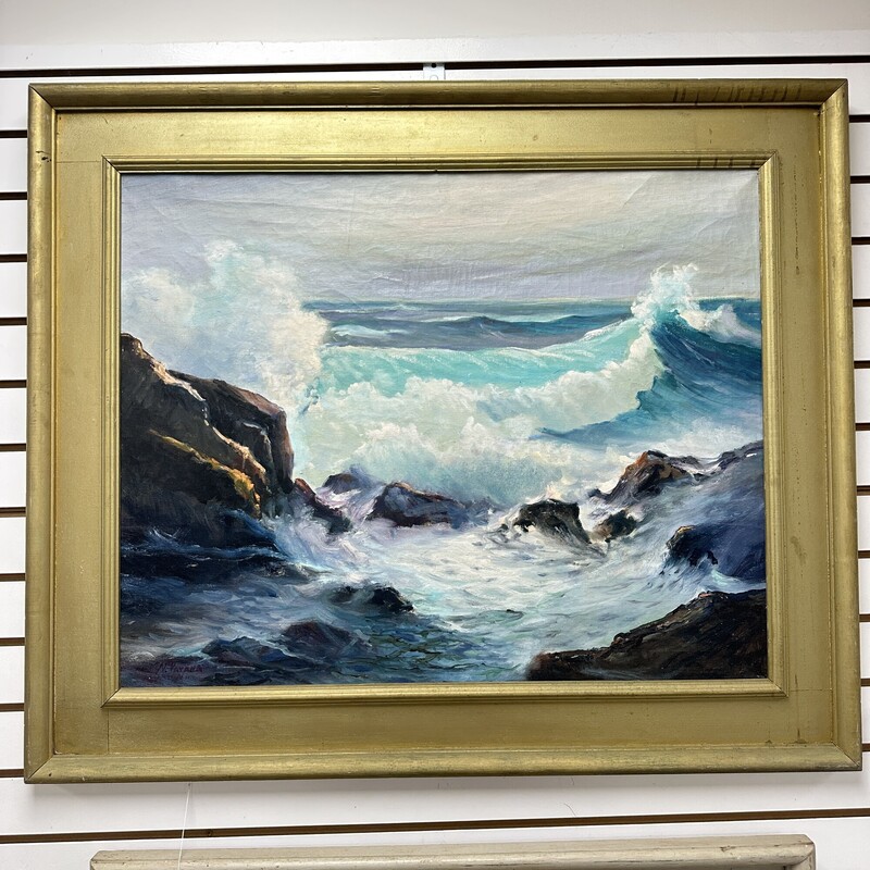 Artist Nunzio Vayana, signed Oil Stormy Ocean Scene.
Size: 38x32

Nunzio Vayana was the founder and director of the Ogunquit Art Center and had presided for forty years over its Annual National Exhibitions, its forums, its school and its Painting Demonstrations.