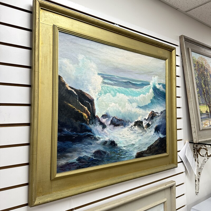Artist Nunzio Vayana, signed Oil Stormy Ocean Scene.
Size: 38x32

Nunzio Vayana was the founder and director of the Ogunquit Art Center and had presided for forty years over its Annual National Exhibitions, its forums, its school and its Painting Demonstrations.