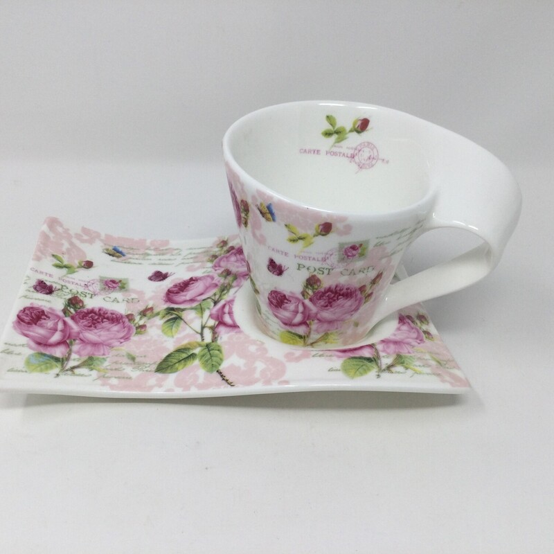 Rose Tea & Treat Server,
Pink/Cream/Green,
Size: 7.5 X 5 In