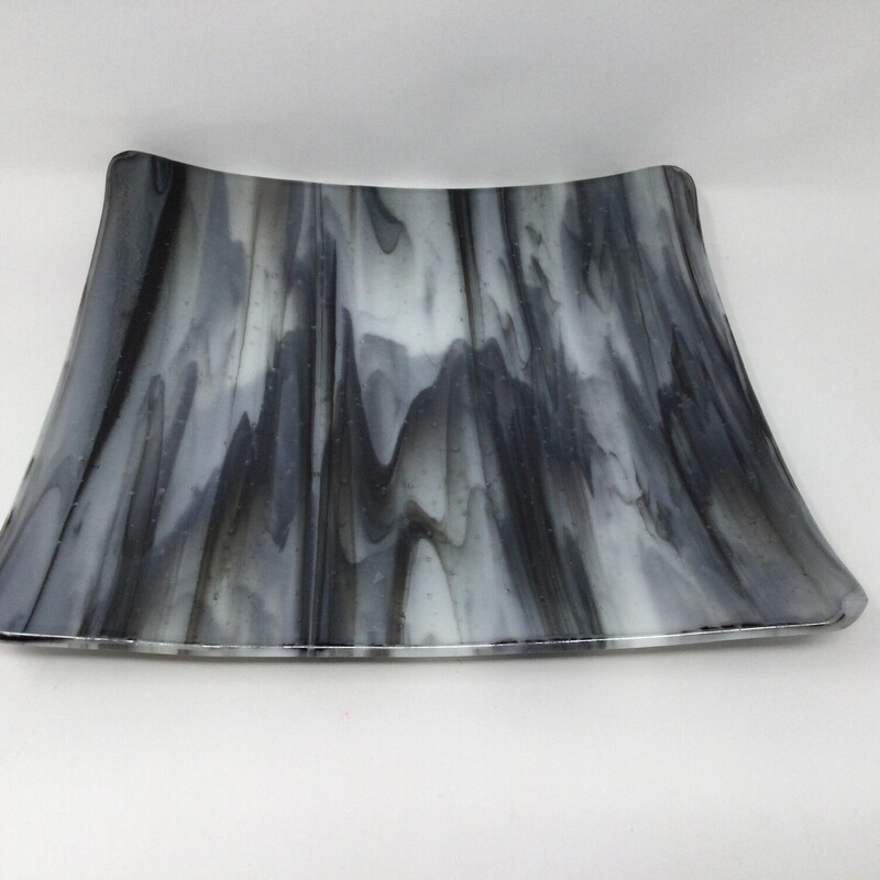 Glass Platter,
Grey/Black/White,
Size: 10.5 X 10.5 In