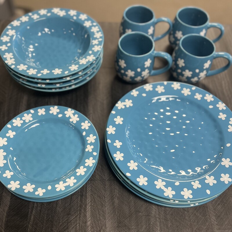 Set Of 4 Blue Dish Set, Blue-whi