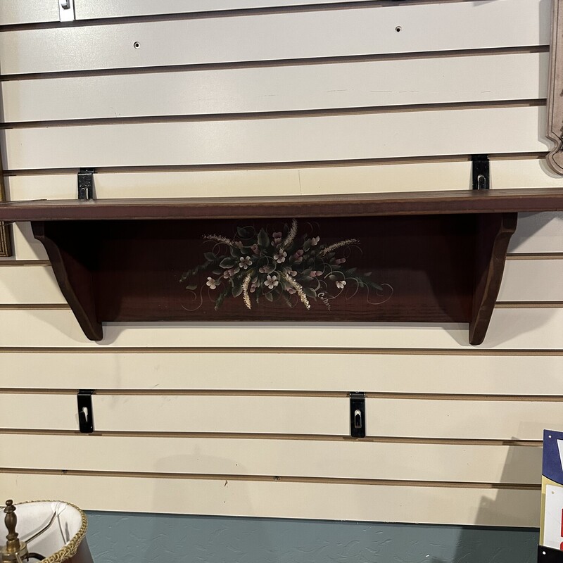 Rustic Red Wall Shelf,
Size: 36x7
Solid and deep wall shelf in a dark rustic red with
floral accent.