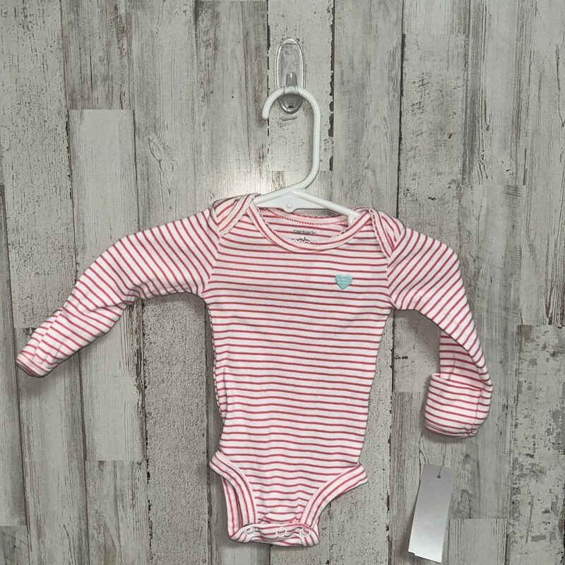 NB Striped Heart Onesie, White, Size: Girl NB-3m