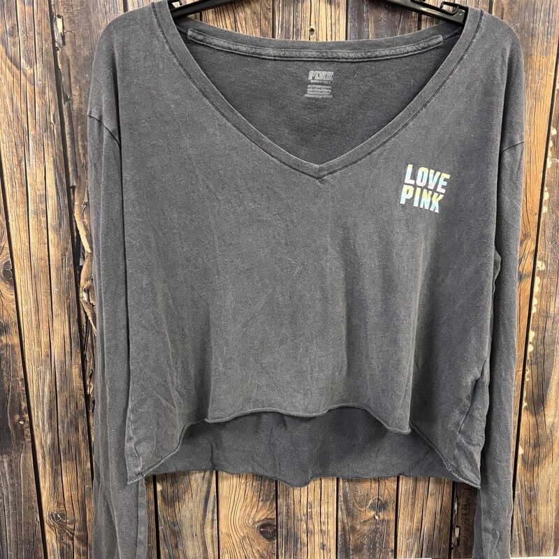 PINK Gray Crop Shirt, Size: XS