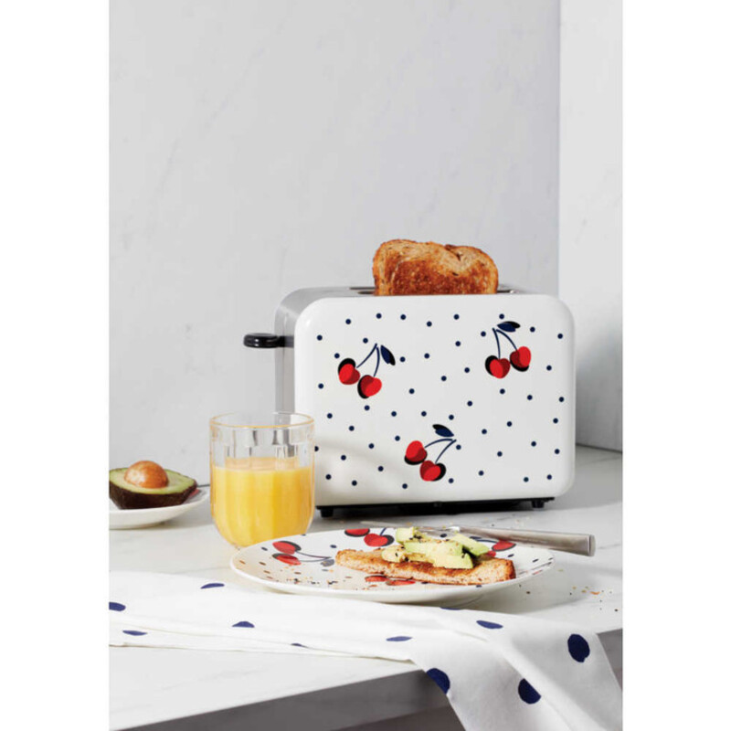 Kate Spade Cherry Toaster
White Red Grey Black Silver
Size: 11 x 6 x 8H
Enamelware & Stainless Steel
2 Toast Slots
NEW in Box Retail $90