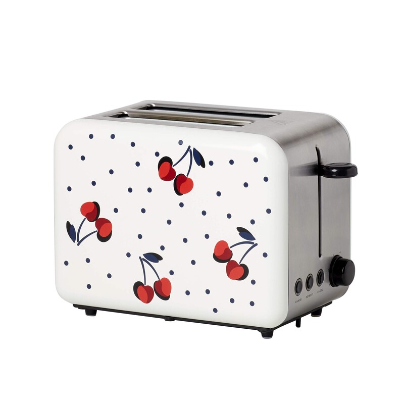 Kate Spade Cherry Toaster
White Red Grey Black Silver
Size: 11 x 6 x 8H
Enamelware & Stainless Steel
2 Toast Slots
NEW in Box Retail $90