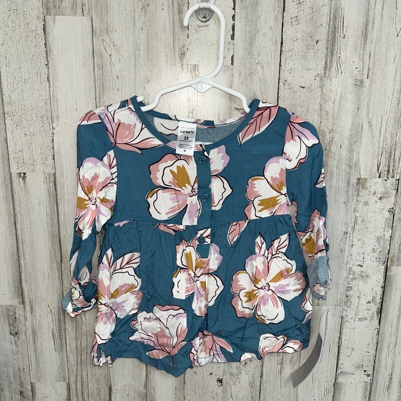 2T Blue Floral Print Top