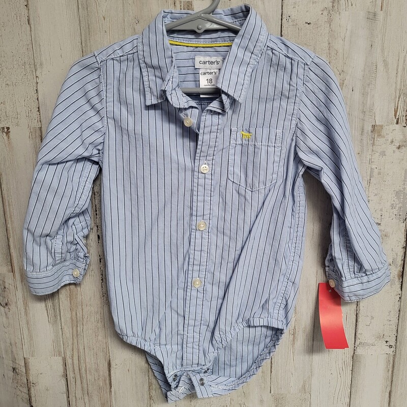 18M Blue Stripe Button Up, Blue, Size: Boy 12-24m