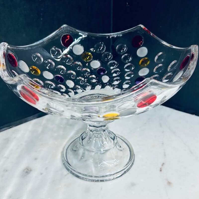 Dot Glass Pedestal Bowl
Clear Red Purple Yellow
Size: 10.5 x 8H