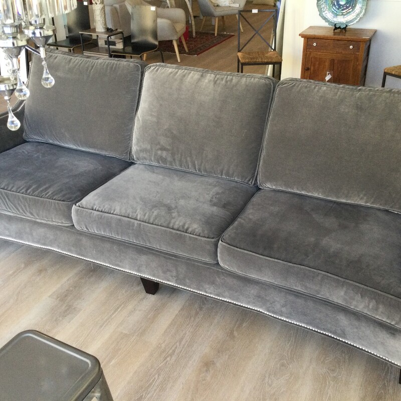 Plush Grey Upholstery With Silver Studding Sofa,<br />
Grey/Silver,<br />
Size: 8ft