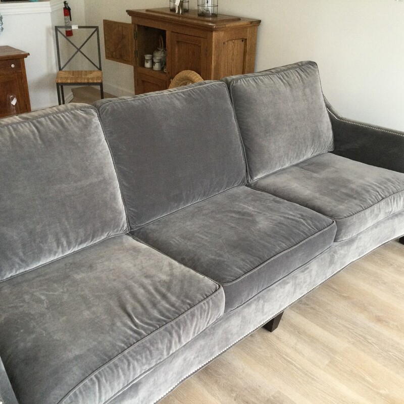 Plush Grey Upholstery With Silver Studding Sofa,<br />
Grey/Silver,<br />
Size: 8ft