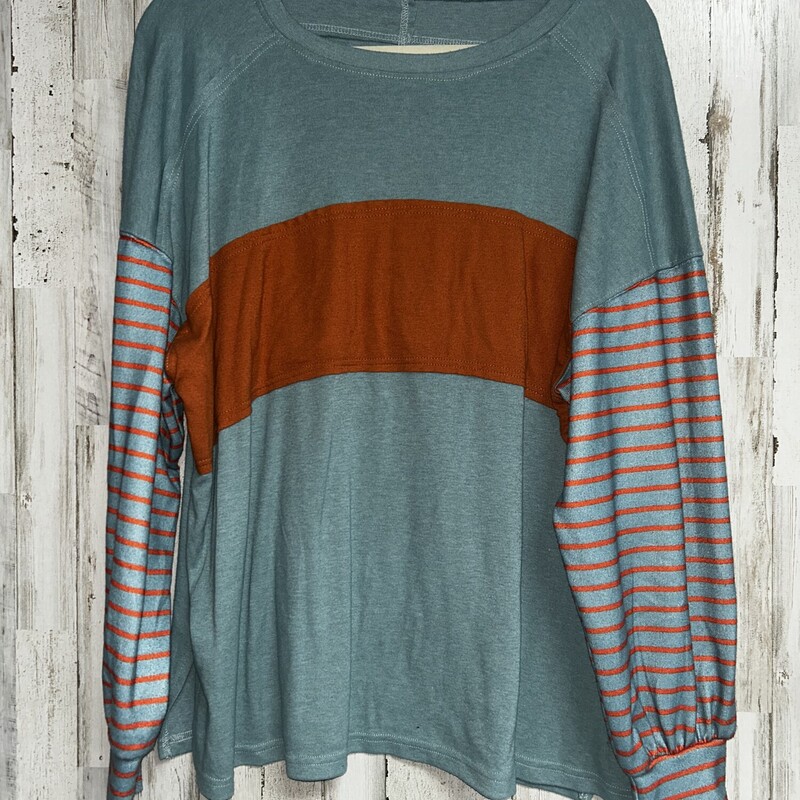 XL Teal/Rust Striped Top, Blue, Size: Ladies XL