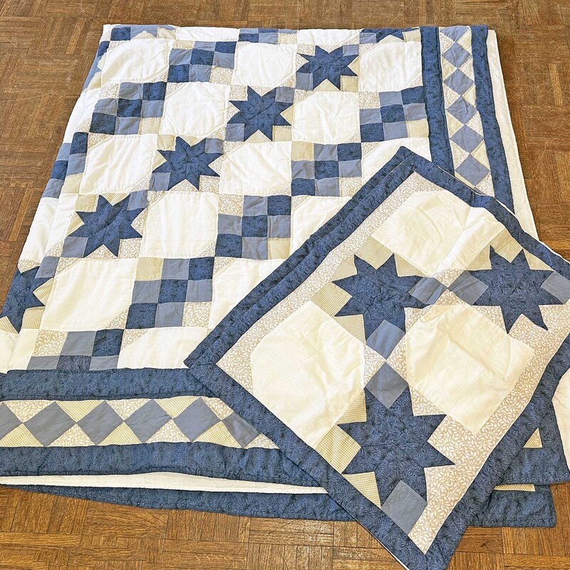 King Beige Blue Quilt