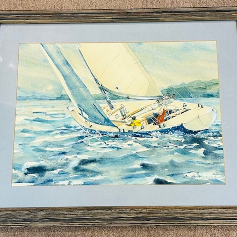 Sailboat On Rough Waters Print
Blue Cream Gray Size: 30 x 24H