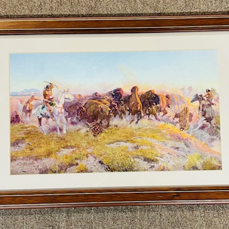 Buffalo Hunt Charles Russell
Brown, White, Green, Blue
Size: 19x13H