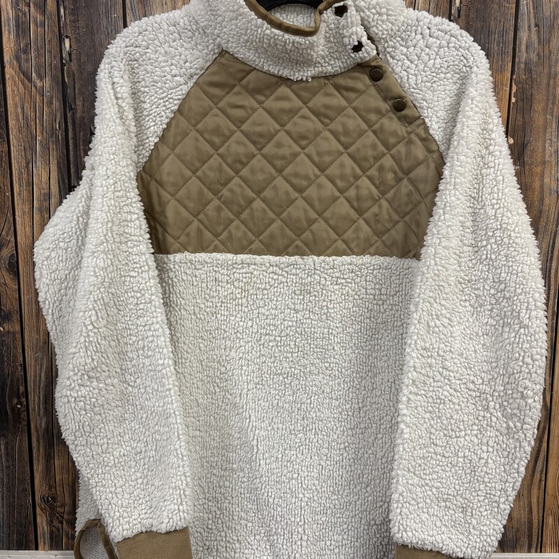 Tan Cream Fleece Pullover, Size: L