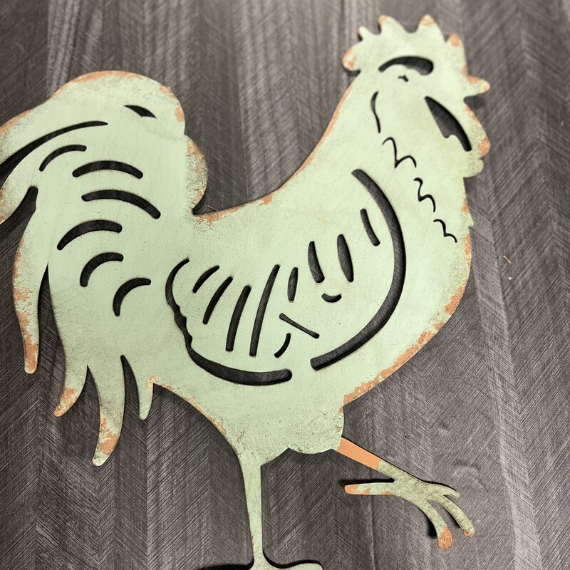 Metal Hanging Rooster, Green, Size: 13inX14in