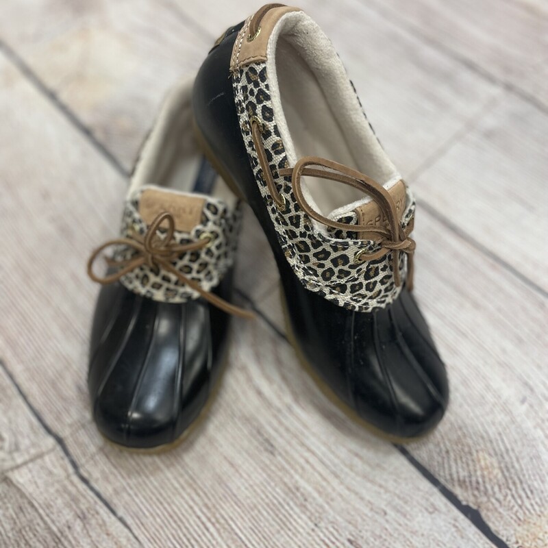 Sperry  As Is, Animal and black rainboots Size: 9.5