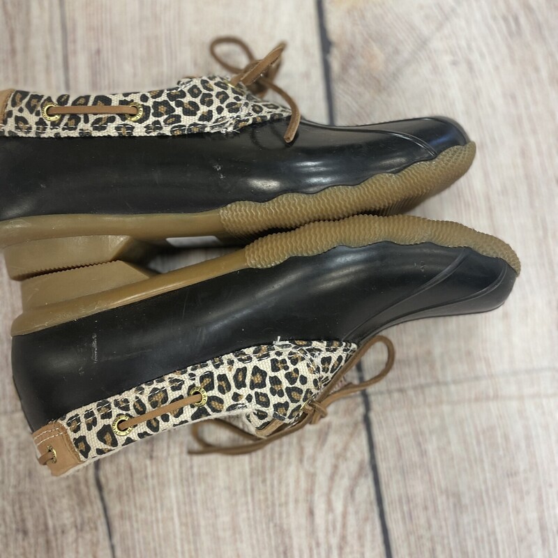 Sperry  As Is, Animal and black rainboots Size: 9.5