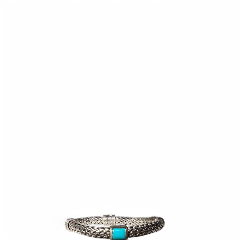 John Hardy 4 Station Cable Chain Woven Bracelet

Sterling Silver & Turquoise Gemstone

Dimensions:  8.5in Chain Length

In excellent condition. Very minor surface scratches.

Does not come with original pouch or box.