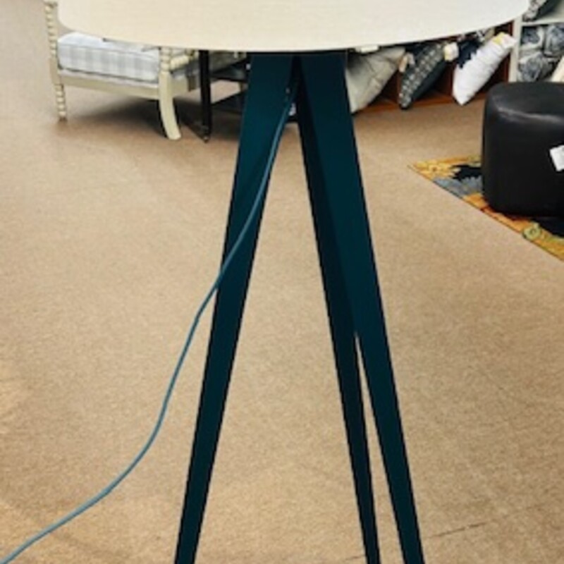 CB2 Metal Tripod Floor Lamp
Teal Metal with Cream Shade
Size: 20x61H