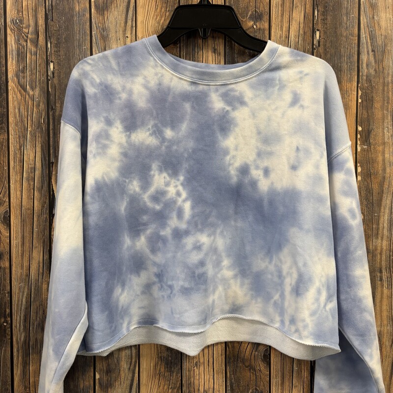 Blue White Tiedye Crop Shirt, Size: S