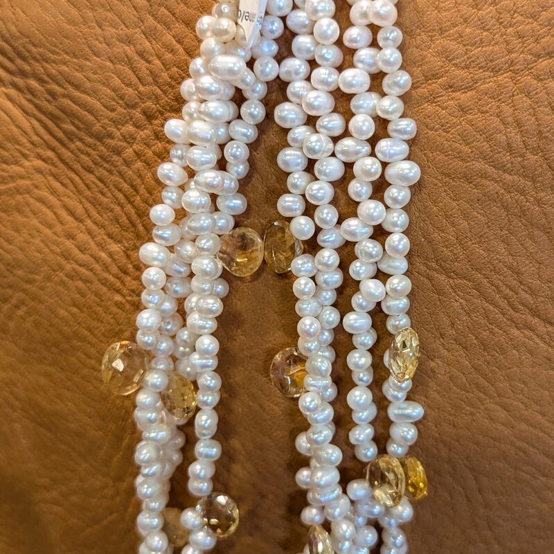 Pearl/Citrine/Coptic Necklace 14k 8.5in long