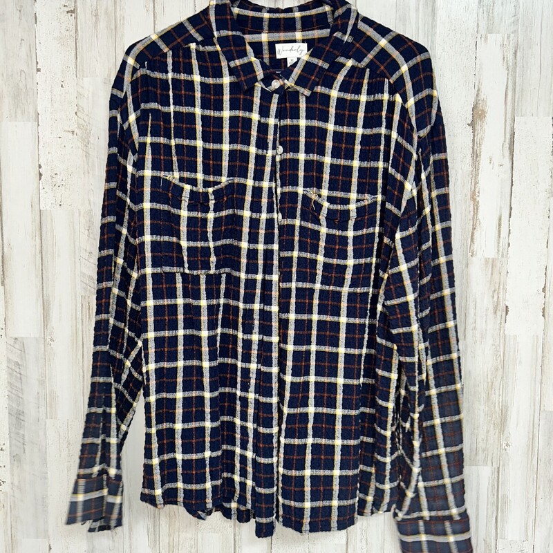 XL Navy Plaid Button Up, Navy, Size: Ladies XL