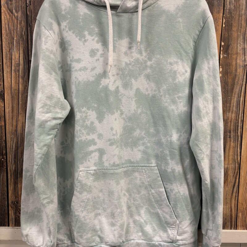 Teal White Tie Dye Hoodie, Size: M