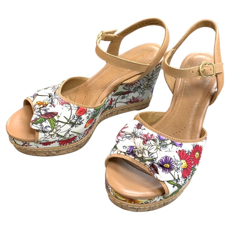 Clarks Floral Wedges, Milti/re, Size: 7.5