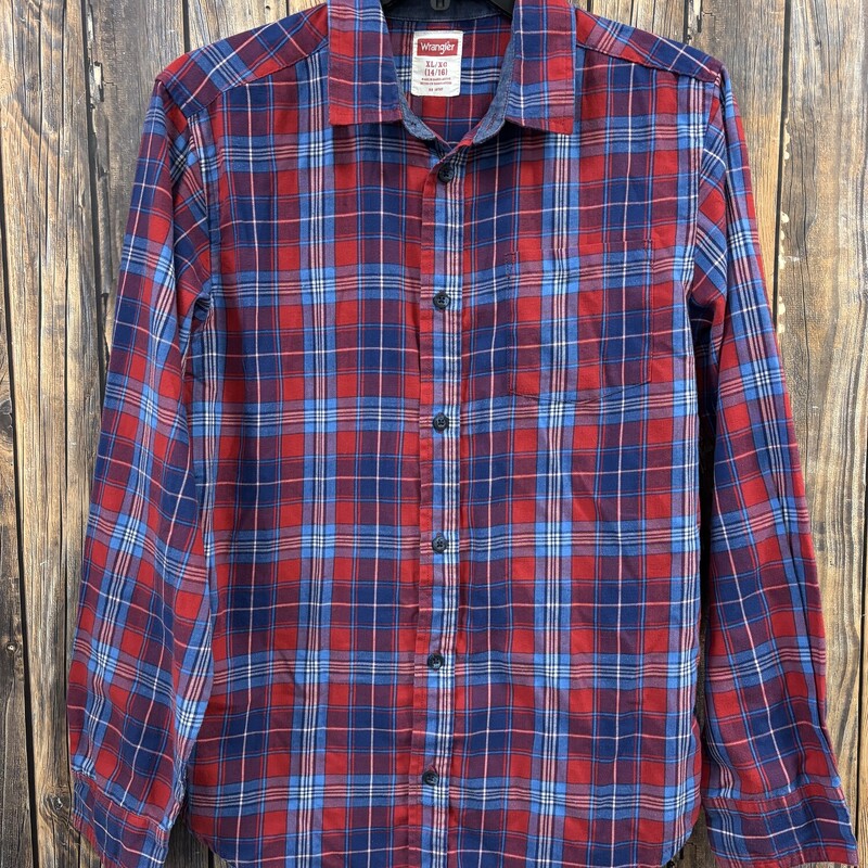 Red Blue Wrangler Button up, Size: 14/16