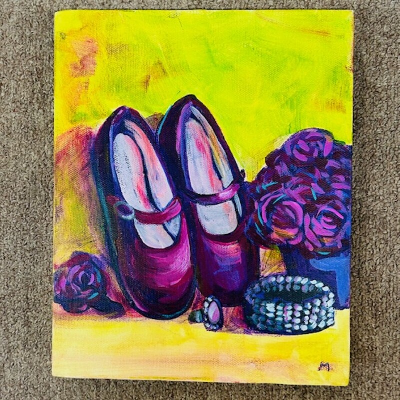 Shoes & Florals Painted Canvas
Purple Yellow Green Size: 8 x 10H